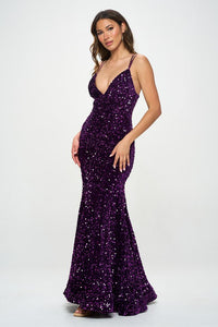 Plum Velvet Sequin Maxi Dress