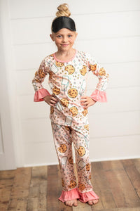 Pink Kids Cookie Print Comfy Lounge Sleep 2 Piece Set