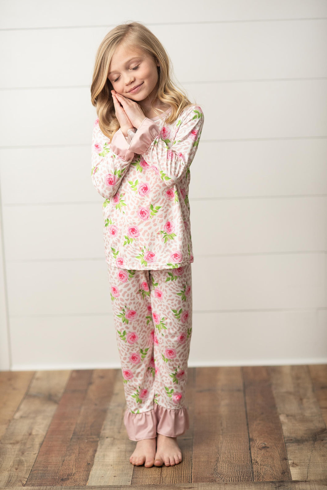 Pink Kids Rose Floral Comfy Lounge Sleep 2 Piece Set