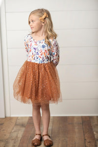 Rust Kids Autumn Fall Print Tulle Sparkle Dress