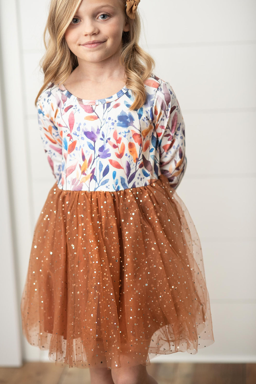 Rust Kids Autumn Fall Print Tulle Sparkle Dress