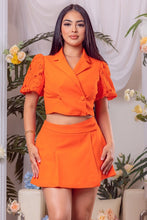 Orange Solid Lace Sleeve Jacket And Short Pants Set