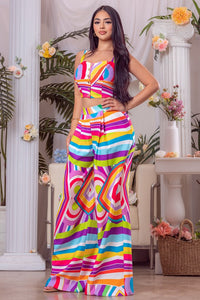 Multi Color Printed Button Down Top And Pants Set