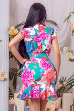 Multi Color Printed Collar Button Down Mini Dress
