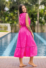 Fuchsia Ladder Trim Detail Poplin Dress