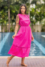 Fuchsia Ladder Trim Detail Poplin Dress