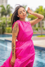 Fuchsia Ladder Trim Detail Poplin Dress