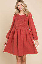 Dk Rust Front Pintuck Cotton Midi Dress