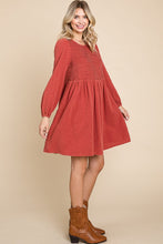Dk Rust Front Pintuck Cotton Midi Dress