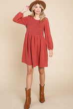 Dk Rust Front Pintuck Cotton Midi Dress