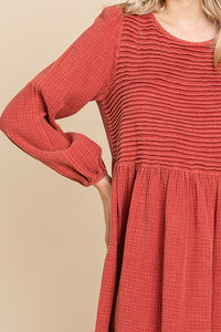 Dk Rust Front Pintuck Cotton Midi Dress