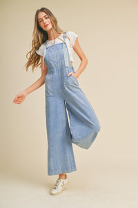 Crayon Blue Washed Wide Leg Overalls