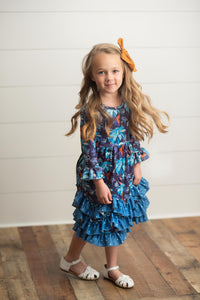 Blue Kids 3 Ruffle Teal Poka Dot Long Sleeve Dress