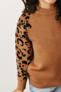 Brown Kids Brown Leopard Print Crew Neck Fall Sweater