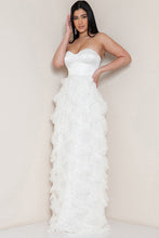 Cream Tulle Ruffle Layered Maxi Dress With Waist Tie