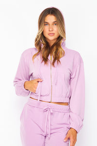 Lilac French Terry Cropped Zip-up Hoodie Jogger Set
