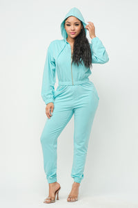Tiffany Blue French Terry Cropped Zip-up Hoodie Jogger Set