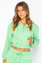 Ultra Green French Terry Cropped Zip-up Hoodie Jogger Set