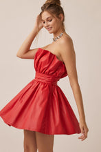 Red Off Shoulder Pleated Romantic Pu Mini Dress