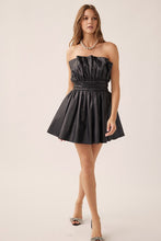 Black Off Shoulder Pleated Romantic Pu Mini Dress