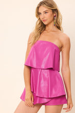 Magenta Off Shoulder Tiered Pu Romper