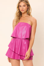 Magenta Off Shoulder Tiered Pu Romper