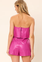 Magenta Off Shoulder Tiered Pu Romper