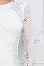 Ivory Square And Rhinestone Mesh Mini Dress