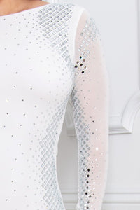 Ivory Square And Rhinestone Mesh Mini Dress