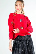 Red Star Sequin Detail Sweater Top