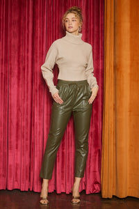 Dark Olive Vegan Leather Jogger Pants