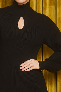 Black High Neck Knit Mini Dress