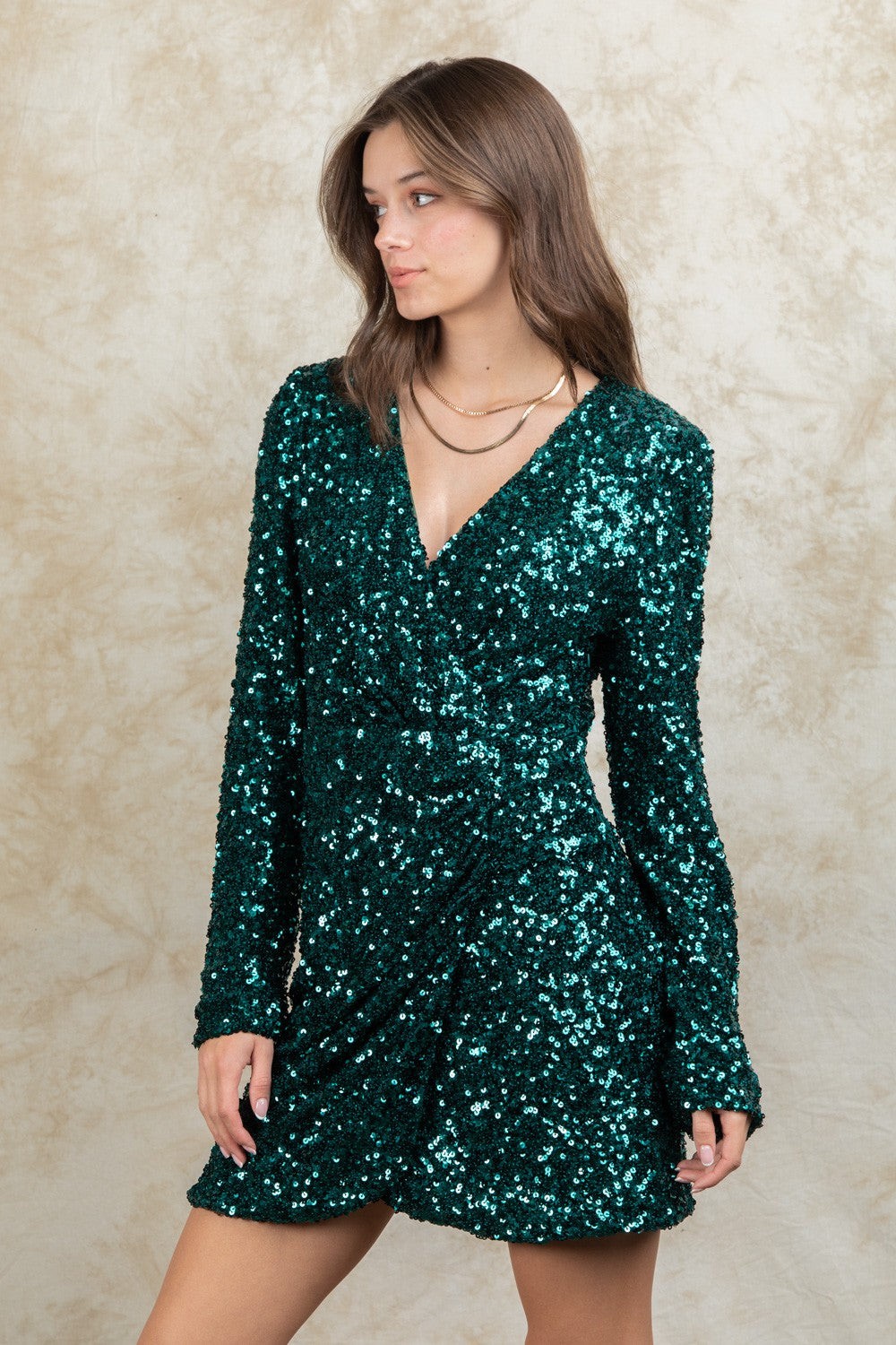 Green Sequin Glitter Holiday Party Wrap Mini Dress Aquarius Brand Green Sequin Glitter Holiday Party Wrap Mini Dress Aquarius Brand