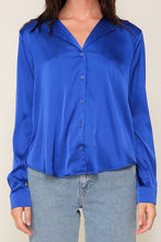 Royal Satin Collared Button Down Blouse
