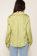 Lime Satin Collared Button Down Blouse
