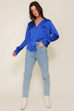 Royal Satin Collared Button Down Blouse