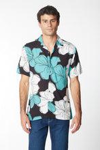 Navy Blue Printed Woven Viscous Short Sleeve Mens Shirt