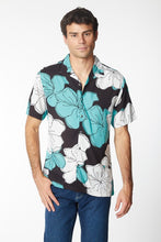 Navy Blue Printed Woven Viscous Short Sleeve Mens Shirt