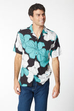 Navy Blue Printed Woven Viscous Short Sleeve Mens Shirt