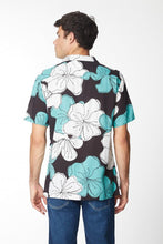Navy Blue Printed Woven Viscous Short Sleeve Mens Shirt