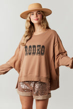 Mocha French Terry Loose Fit Top With Rodeo Print