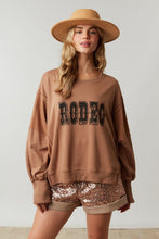 Mocha French Terry Loose Fit Top With Rodeo Print