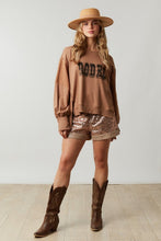 Mocha French Terry Loose Fit Top With Rodeo Print