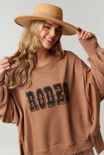 Mocha French Terry Loose Fit Top With Rodeo Print
