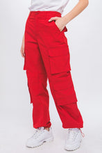 Red Tango Cargo Pants With Button Closure & Multiple Pockets
