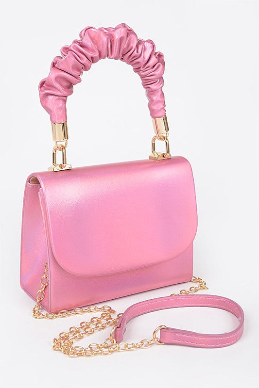 Hot Pink Metallic Top Handle Clutch