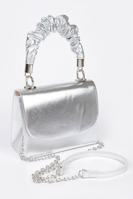 Silver Metallic Top Handle Clutch