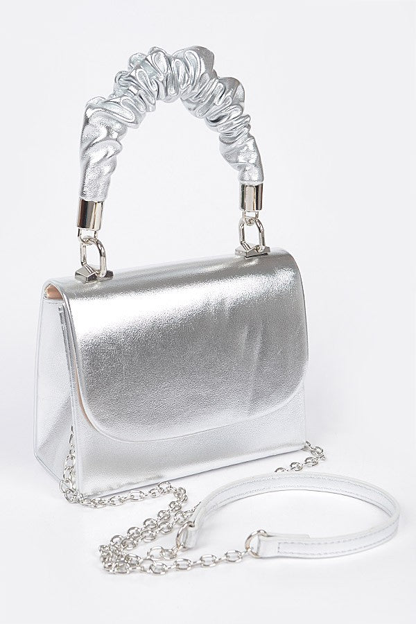 Silver Metallic Top Handle Clutch