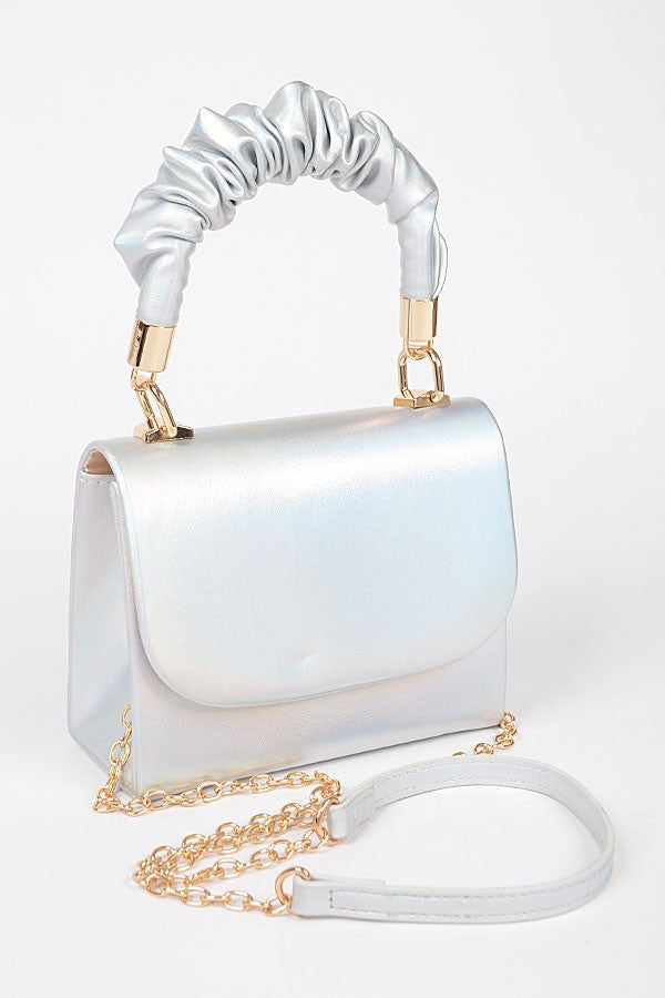 Hot Silver Metallic Top Handle Clutch