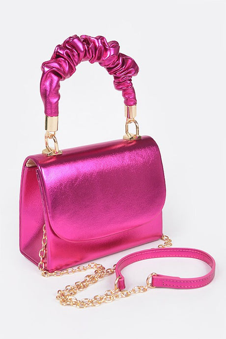 Fuschia Metallic Top Handle Clutch